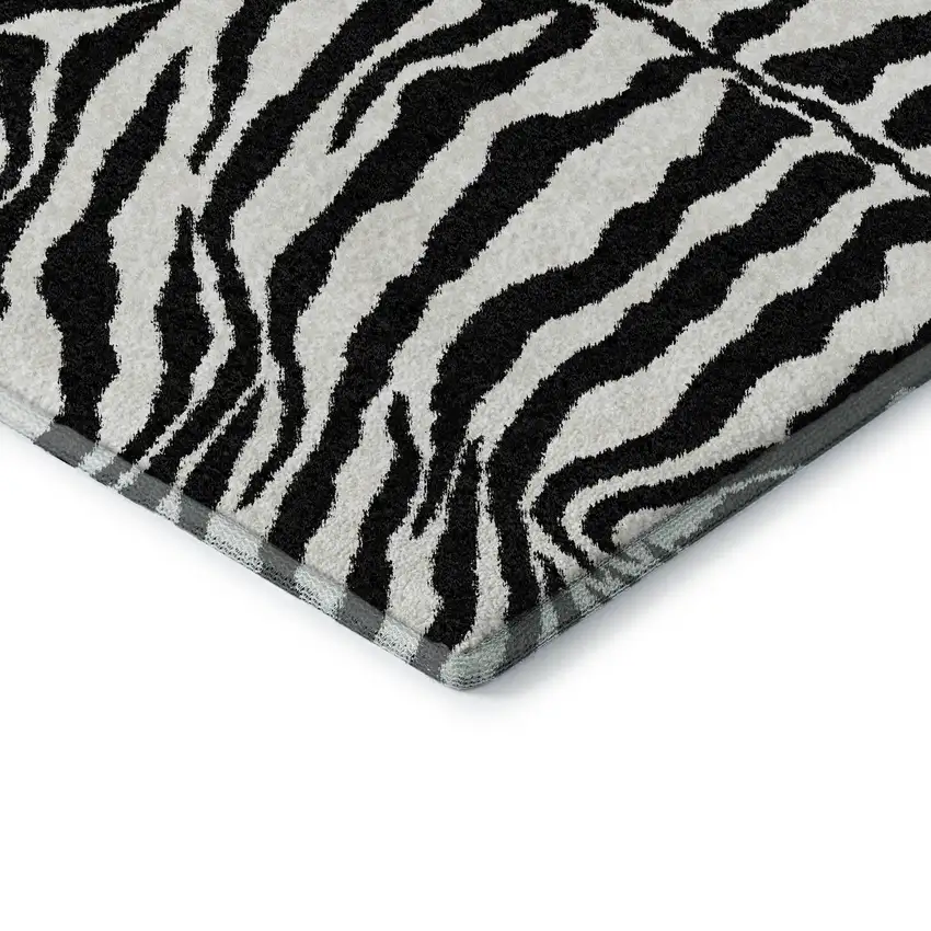 8' Black And Ivory Round Zebra Print Washable Indoor Outdoor Area Rug Photo 5
