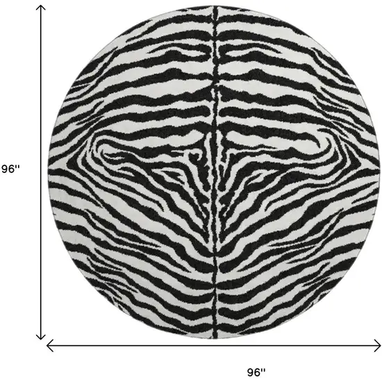 8' Black And Ivory Round Zebra Print Washable Indoor Outdoor Area Rug Photo 3