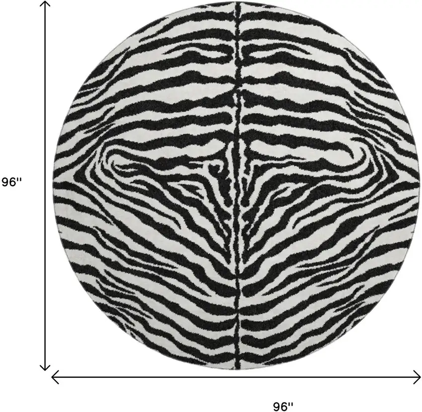 8' Black And Ivory Round Zebra Print Washable Indoor Outdoor Area Rug Photo 3