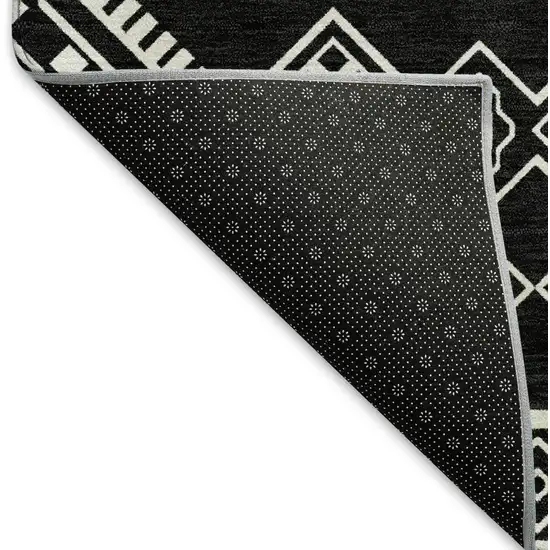 8' Black And Ivory Southwestern Washable Round Rug With UV Protection Photo 6
