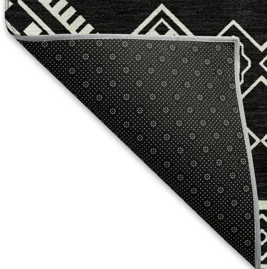 8' Black And Ivory Southwestern Washable Round Rug With UV Protection Photo 6