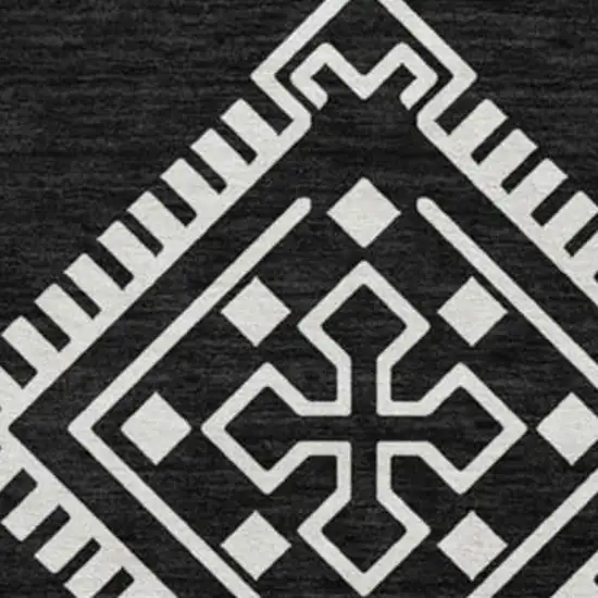 8' Black And Ivory Southwestern Washable Round Rug With UV Protection Photo 3