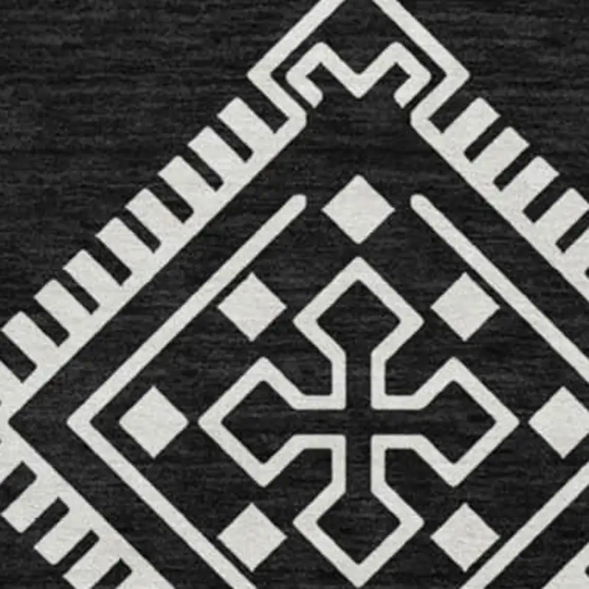 8' Black And Ivory Southwestern Washable Round Rug With UV Protection Photo 3