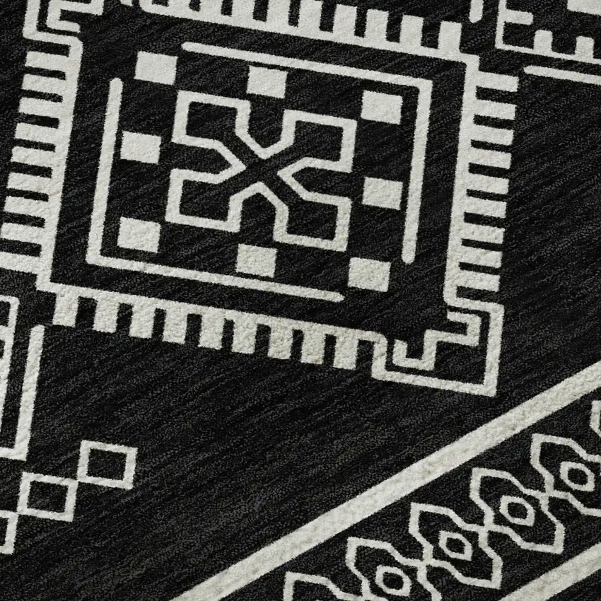 8' Black And Ivory Southwestern Washable Round Rug With UV Protection Photo 9