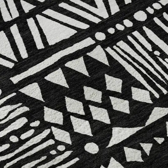 8' Black And Ivory Southwestern Washable Round Rug With UV Protection Photo 9