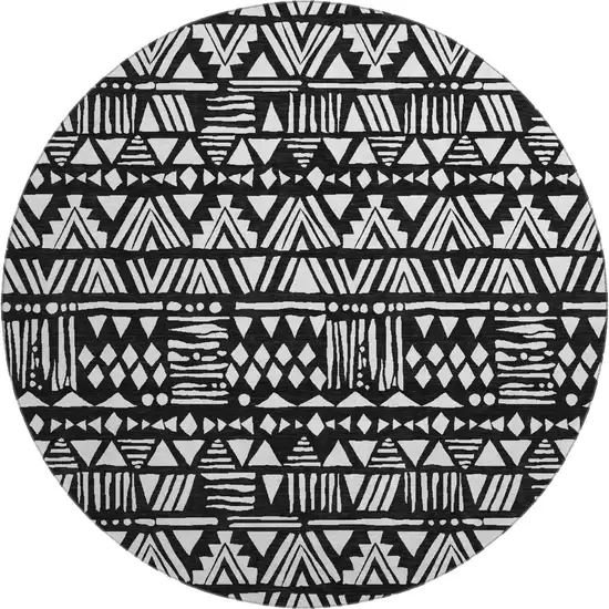 8' Black And Ivory Southwestern Washable Round Rug With UV Protection Photo 1
