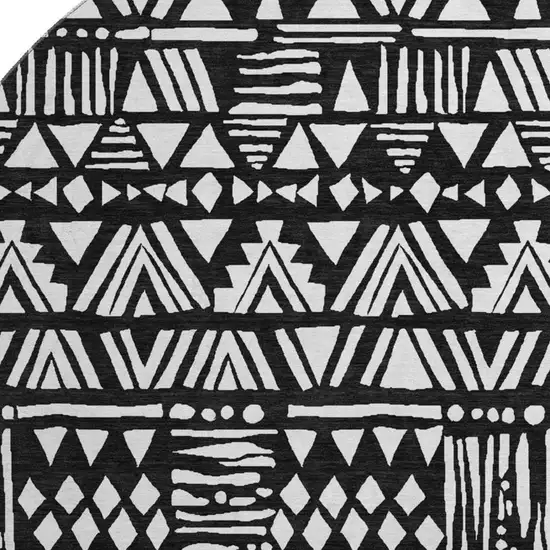 8' Black And Ivory Southwestern Washable Round Rug With UV Protection Photo 3