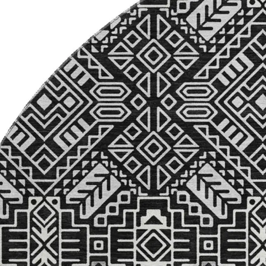 8' Black And Ivory Southwestern Washable Round Rug With UV Protection Photo 2