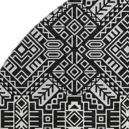 8' Black And Ivory Southwestern Washable Round Rug With UV Protection Photo 2