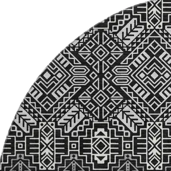 8' Black And Ivory Southwestern Washable Round Rug With UV Protection Photo 3