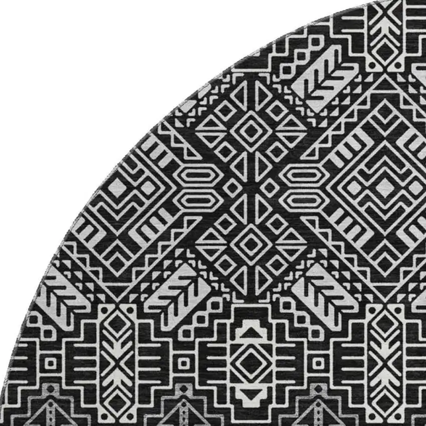 8' Black And Ivory Southwestern Washable Round Rug With UV Protection Photo 3