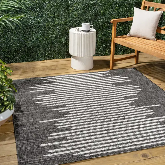 4' Black And Ivory Square Striped Indoor Outdoor Area Rug Photo 4