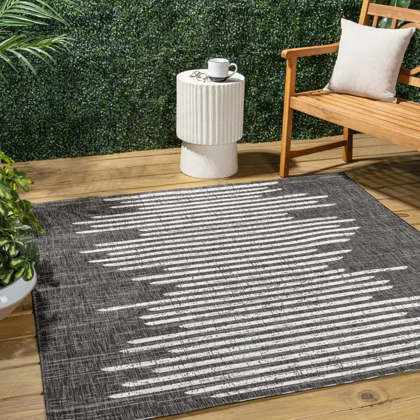 4' Black And Ivory Square Striped Indoor Outdoor Area Rug Photo 4