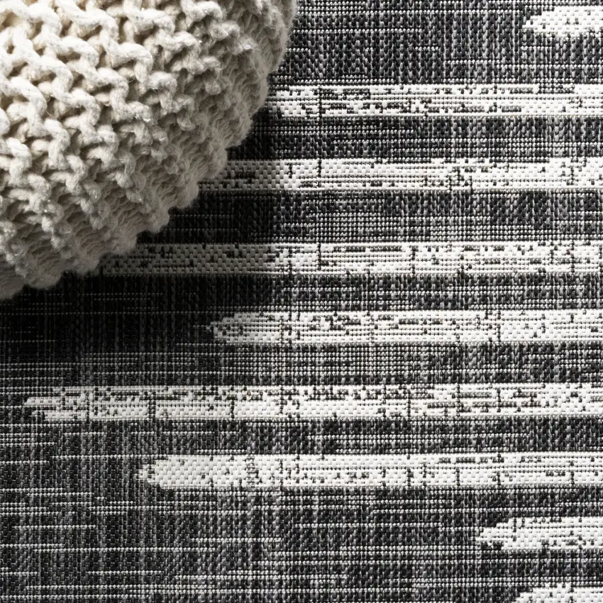 4' Black And Ivory Square Striped Indoor Outdoor Area Rug Photo 6