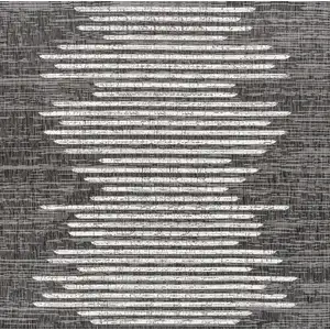 Photo of 6' Black And Ivory Square Striped Indoor Outdoor Area Rug