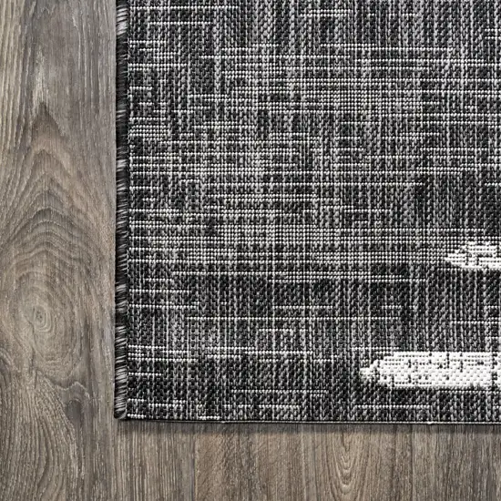 8' Black And Ivory Square Striped Indoor Outdoor Area Rug Photo 8