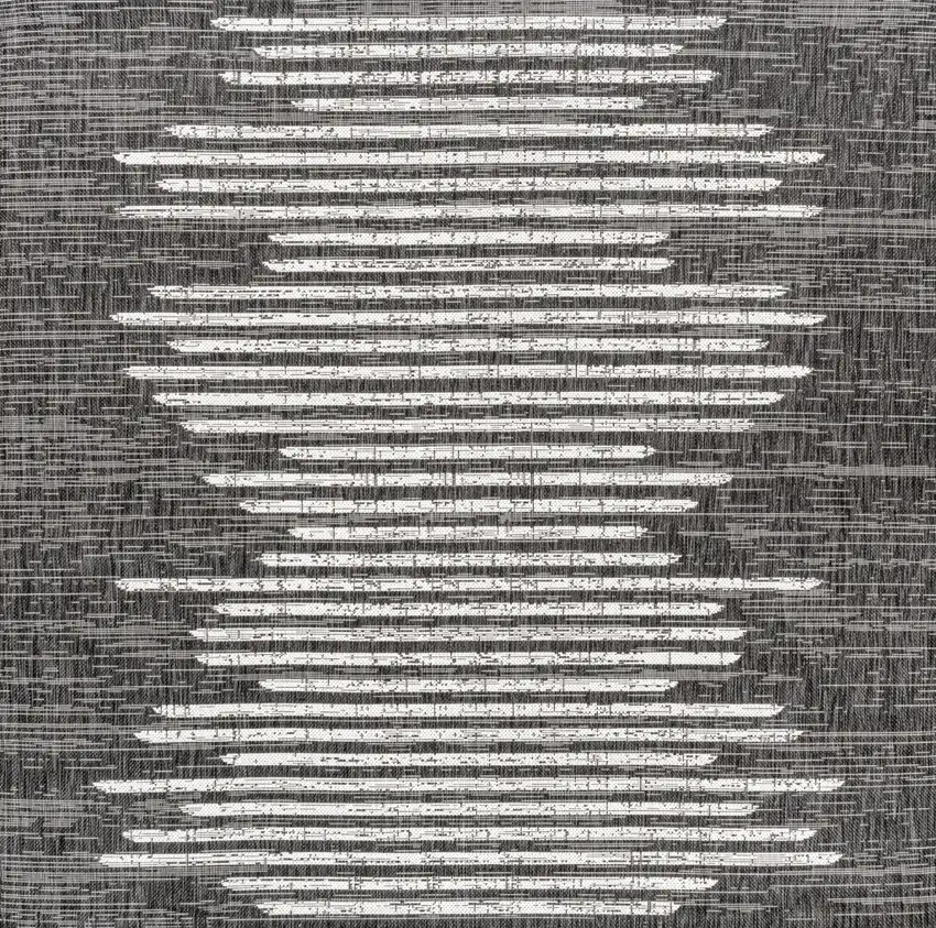 8' Black And Ivory Square Striped Indoor Outdoor Area Rug Photo 2