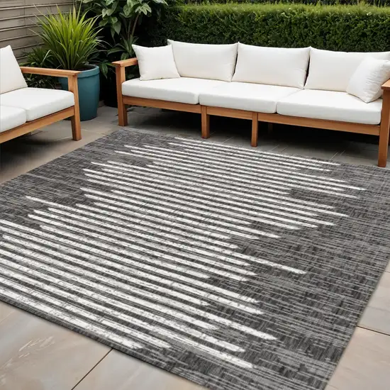 9' Black And Ivory Square Striped Indoor Outdoor Area Rug Photo 1