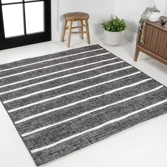 4' Black And Ivory Square Striped Indoor Outdoor Area Rug Photo 2