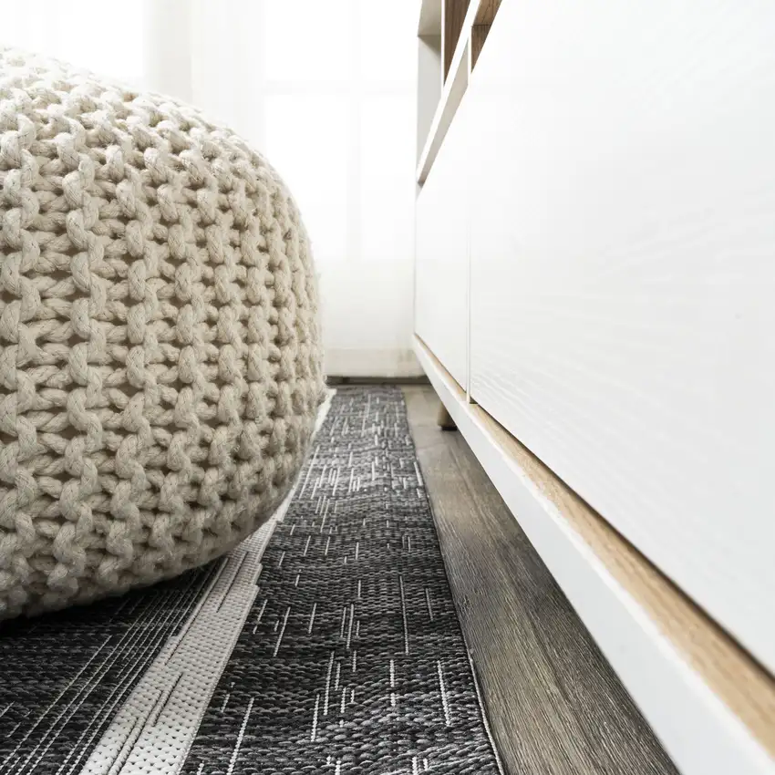 5' Black And Ivory Square Striped Indoor Outdoor Area Rug Photo 8