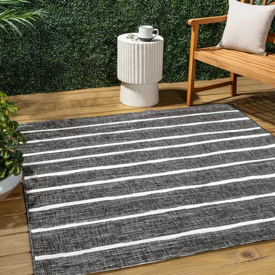 6' Black And Ivory Square Striped Indoor Outdoor Area Rug Photo 3