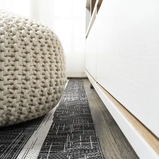 6' Black And Ivory Square Striped Indoor Outdoor Area Rug Photo 8