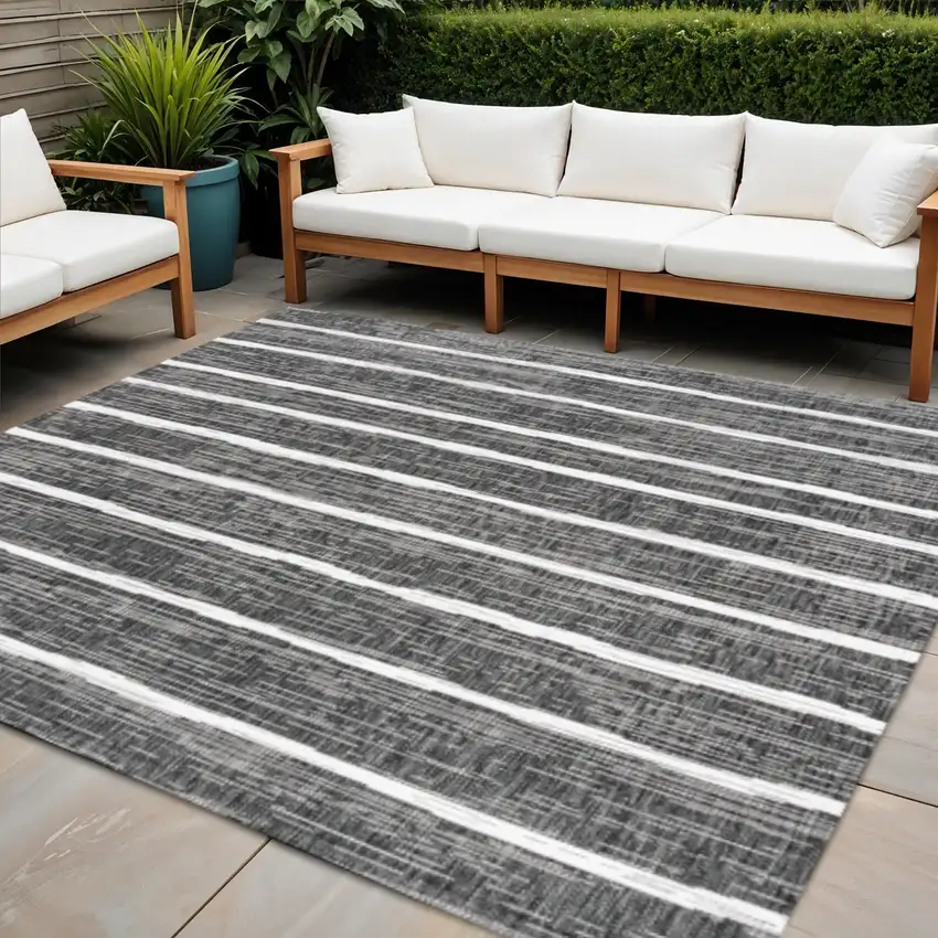 8' Black And Ivory Square Striped Indoor Outdoor Area Rug Photo 1