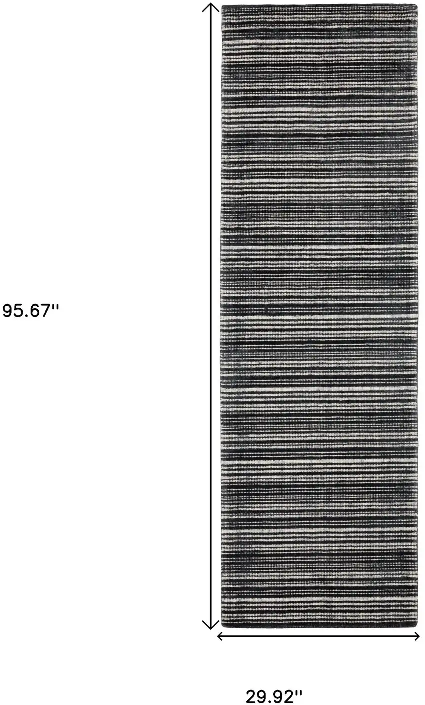 8' Black And Ivory Striped Hand Tufted Runner Rug Photo 3