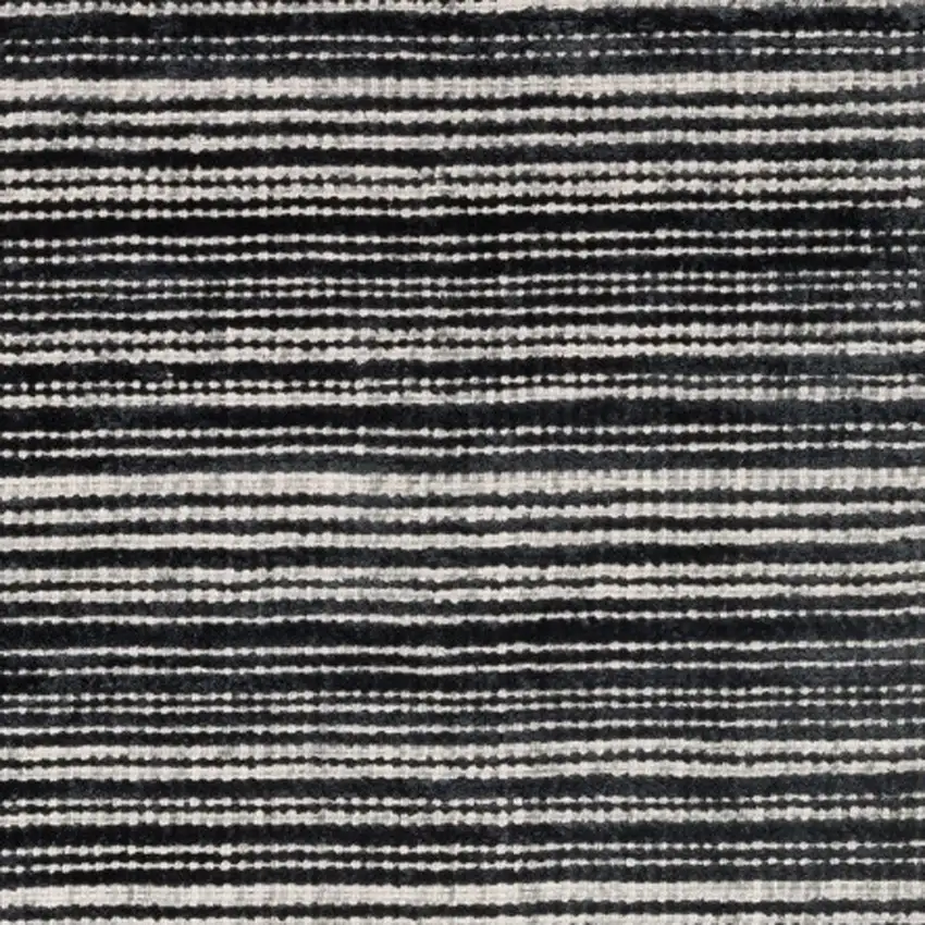 8' Black And Ivory Striped Hand Tufted Runner Rug Photo 6