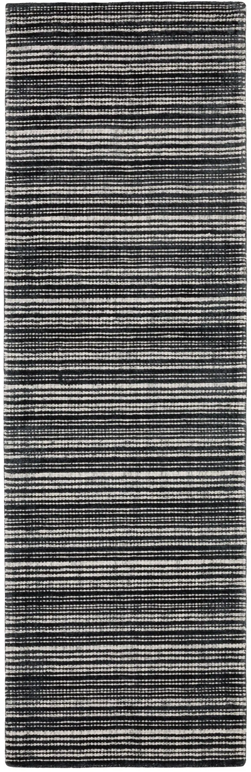 8' Black And Ivory Striped Hand Tufted Runner Rug Photo 2
