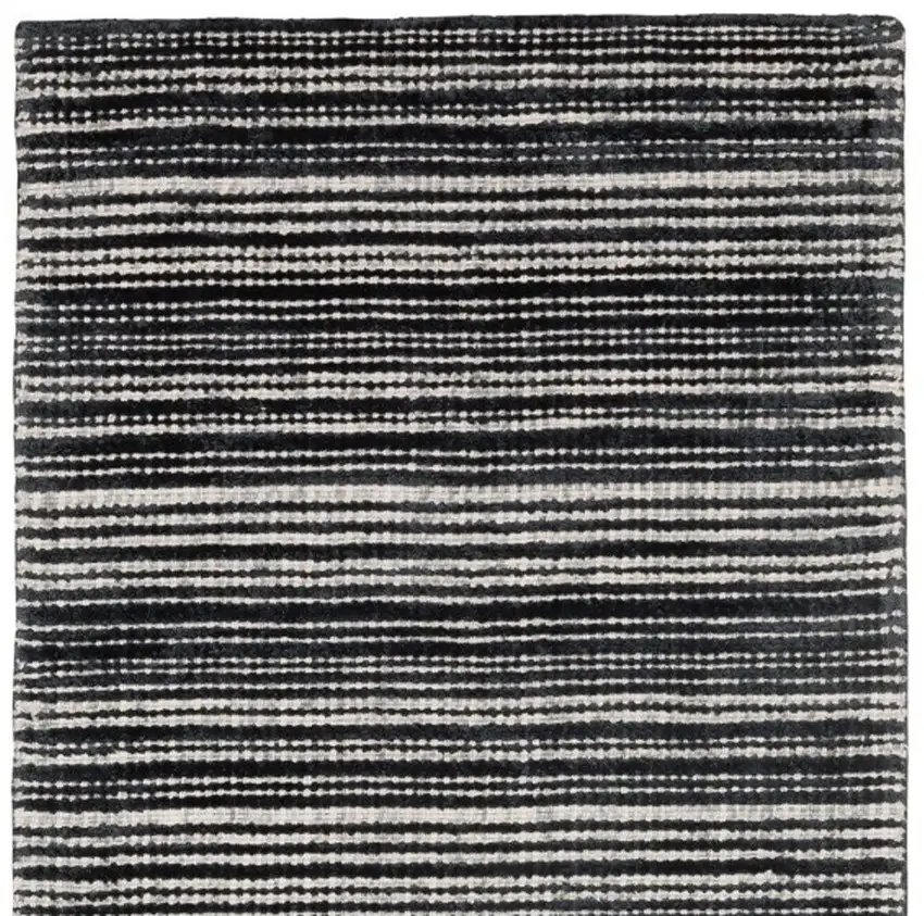 8' Black And Ivory Striped Hand Tufted Runner Rug Photo 4