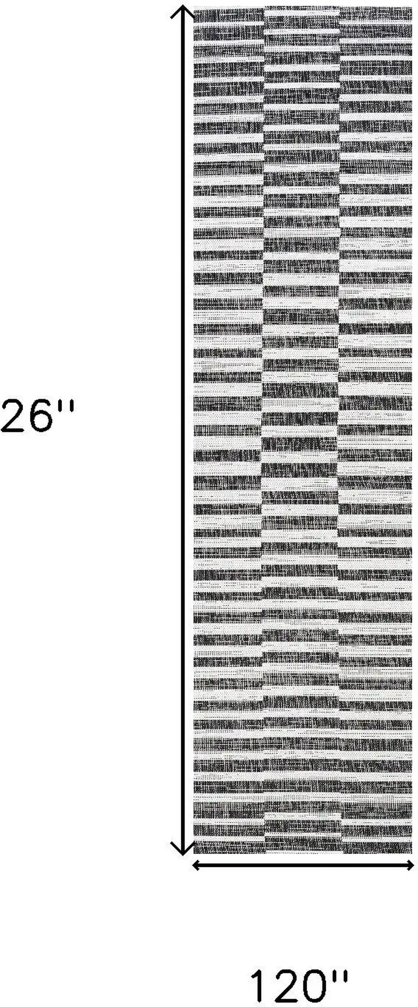 10' Black And Ivory Striped Indoor Outdoor Runner Rug Photo 3