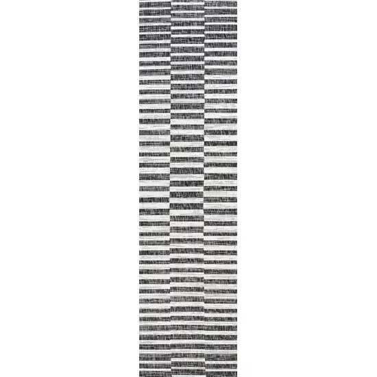 10' Black And Ivory Striped Indoor Outdoor Runner Rug Photo 2
