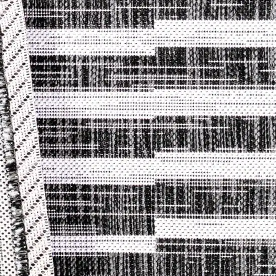 8' Black And Ivory Striped Indoor Outdoor Runner Rug Photo 8
