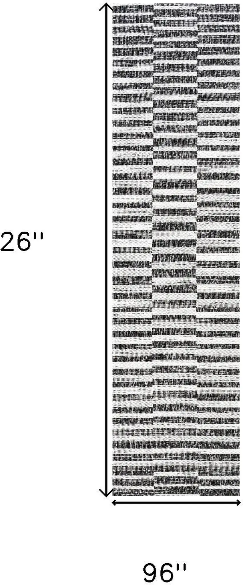8' Black And Ivory Striped Indoor Outdoor Runner Rug Photo 3