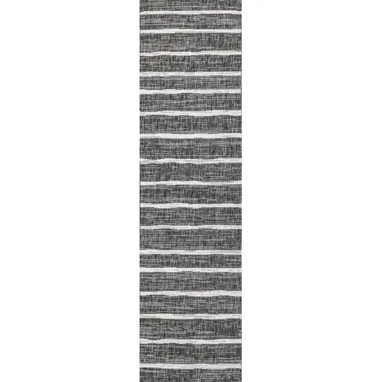 10' Black And Ivory Striped Indoor Outdoor Runner Rug Photo 4