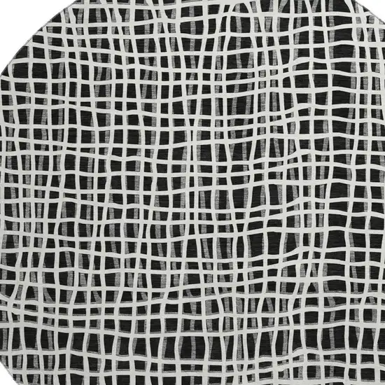 8' Black And Ivory Striped Washable Round Rug With UV Protection Photo 3