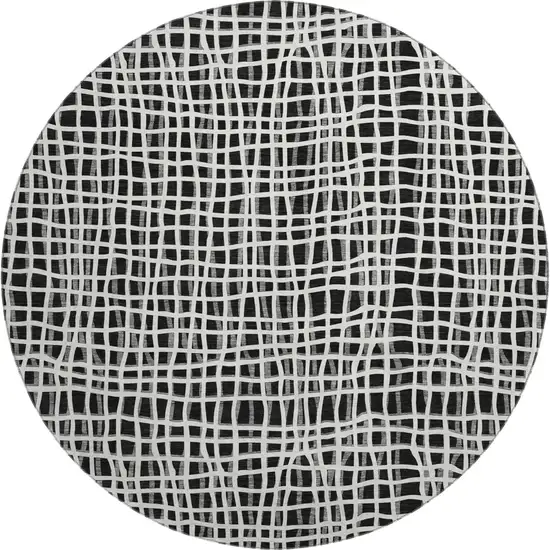 8' Black And Ivory Striped Washable Round Rug With UV Protection Photo 1