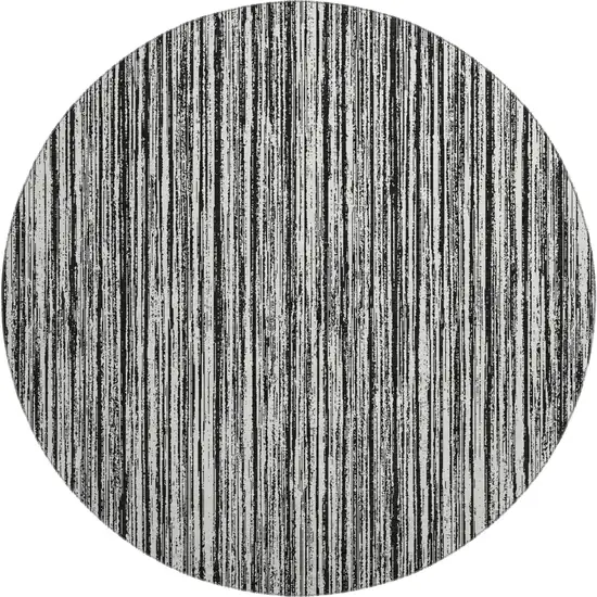 8' Black And Ivory Striped Washable Round Rug With UV Protection Photo 1
