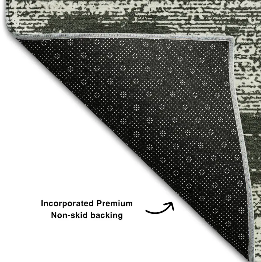 8' Black And Ivory Striped Washable Round Rug With UV Protection Photo 6