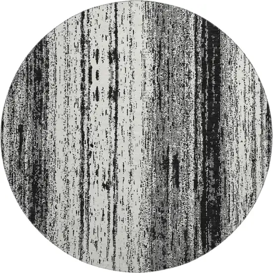 8' Black And Ivory Striped Washable Round Rug With UV Protection Photo 1