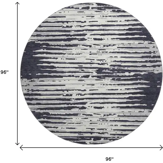 8' Black And Ivory Striped Washable Round Rug With UV Protection Photo 8