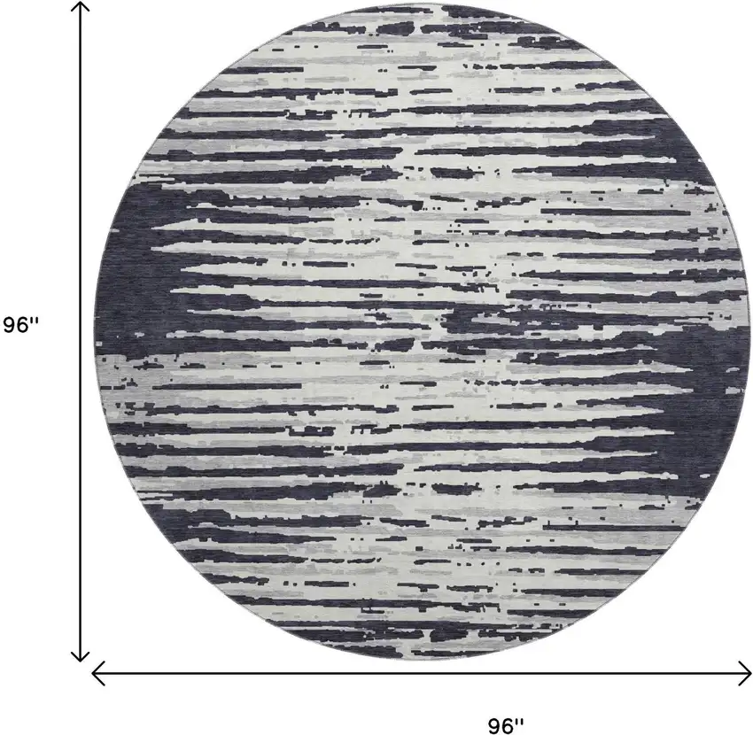 8' Black And Ivory Striped Washable Round Rug With UV Protection Photo 8