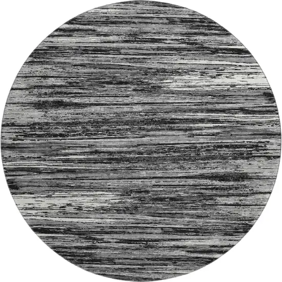 8' Black And Ivory Striped Washable Round Rug With UV Protection Photo 1