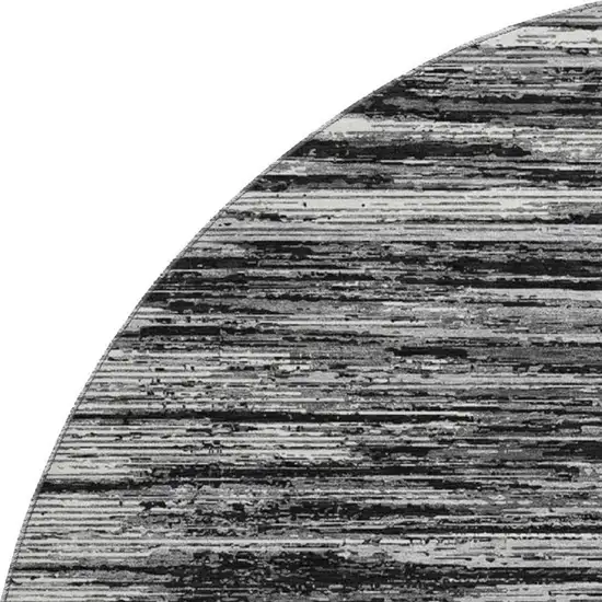 8' Black And Ivory Striped Washable Round Rug With UV Protection Photo 3