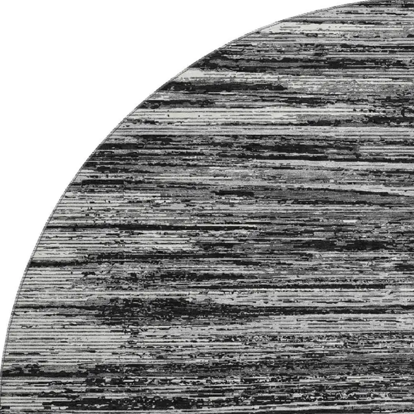 8' Black And Ivory Striped Washable Round Rug With UV Protection Photo 4