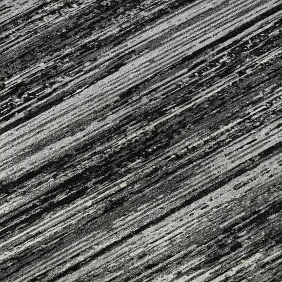 8' Black And Ivory Striped Washable Round Rug With UV Protection Photo 9