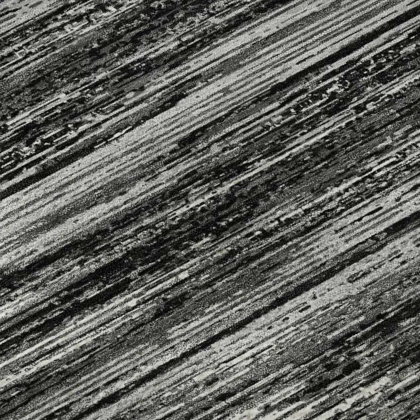 8' Black And Ivory Striped Washable Round Rug With UV Protection Photo 9