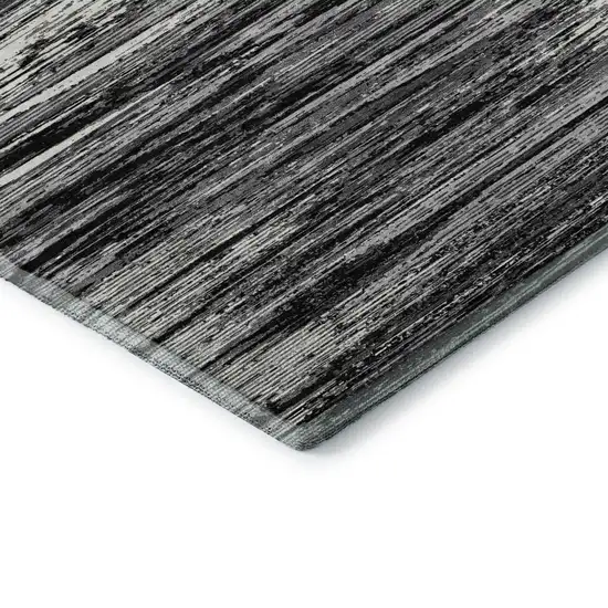 8' Black And Ivory Striped Washable Round Rug With UV Protection Photo 7