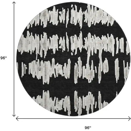 8' Black And Ivory Striped Washable Round Rug With UV Protection Photo 8